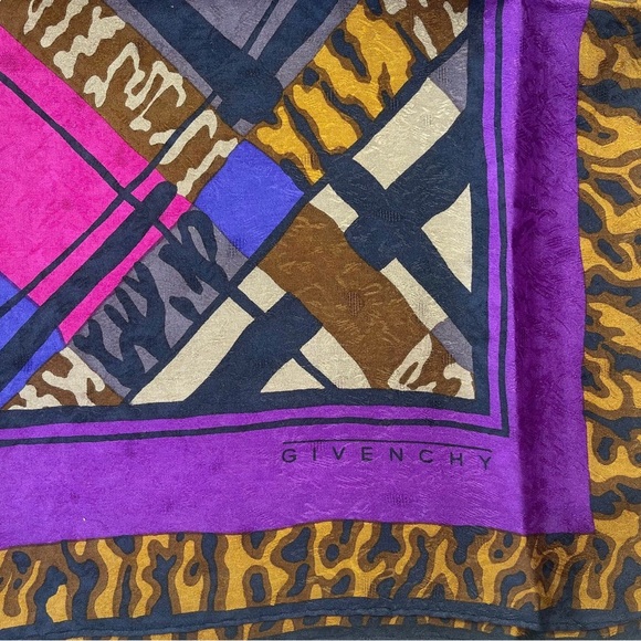 Givenchy Vintage Color Block and Leopard Print Silk Scarf - Picture 5 of 6